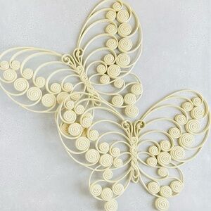 Pair of Vintage 1975 Large Burwood Cream Ivory Tone Butterfly Wall Hangings